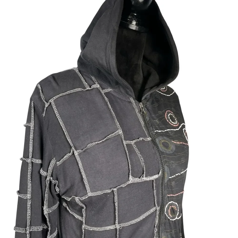 Windhorse Black Patchwork Jacket Whimsigoth Sweatshirt Zip Embroidered Hoodie